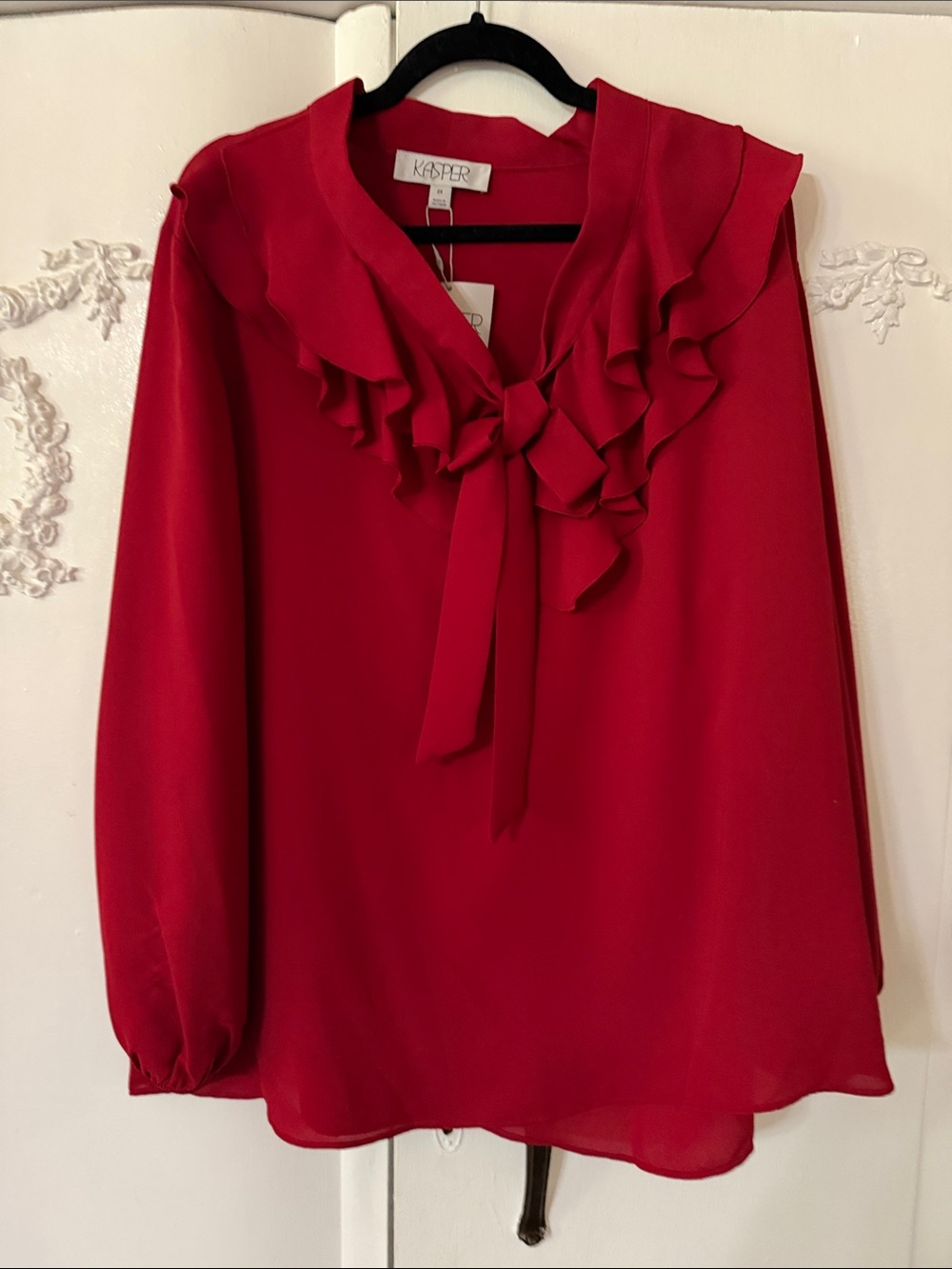 Kasper Red Ruffle Tie-Bow Blouse SZ 2X. NWT